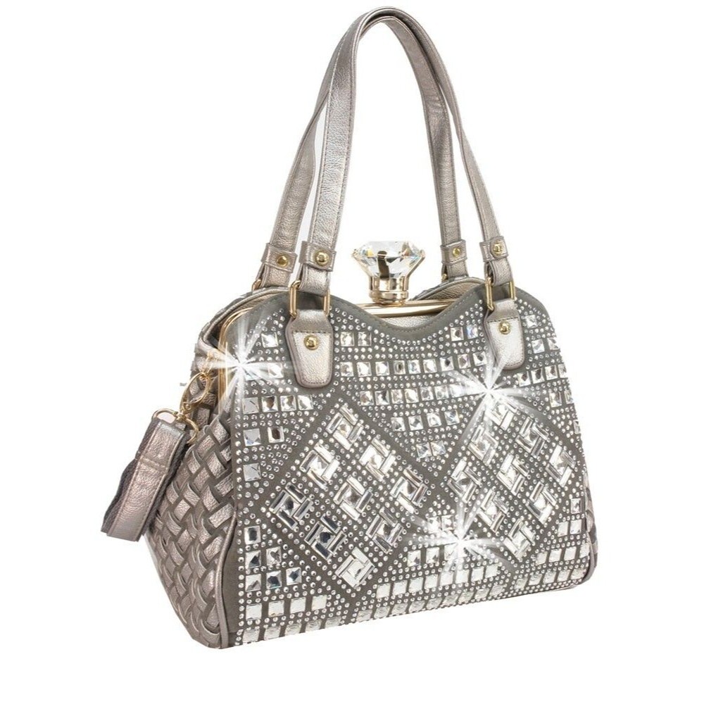 Women's A-Frame Pewter Design Purses and Handbags for Women Top Handle Satchel